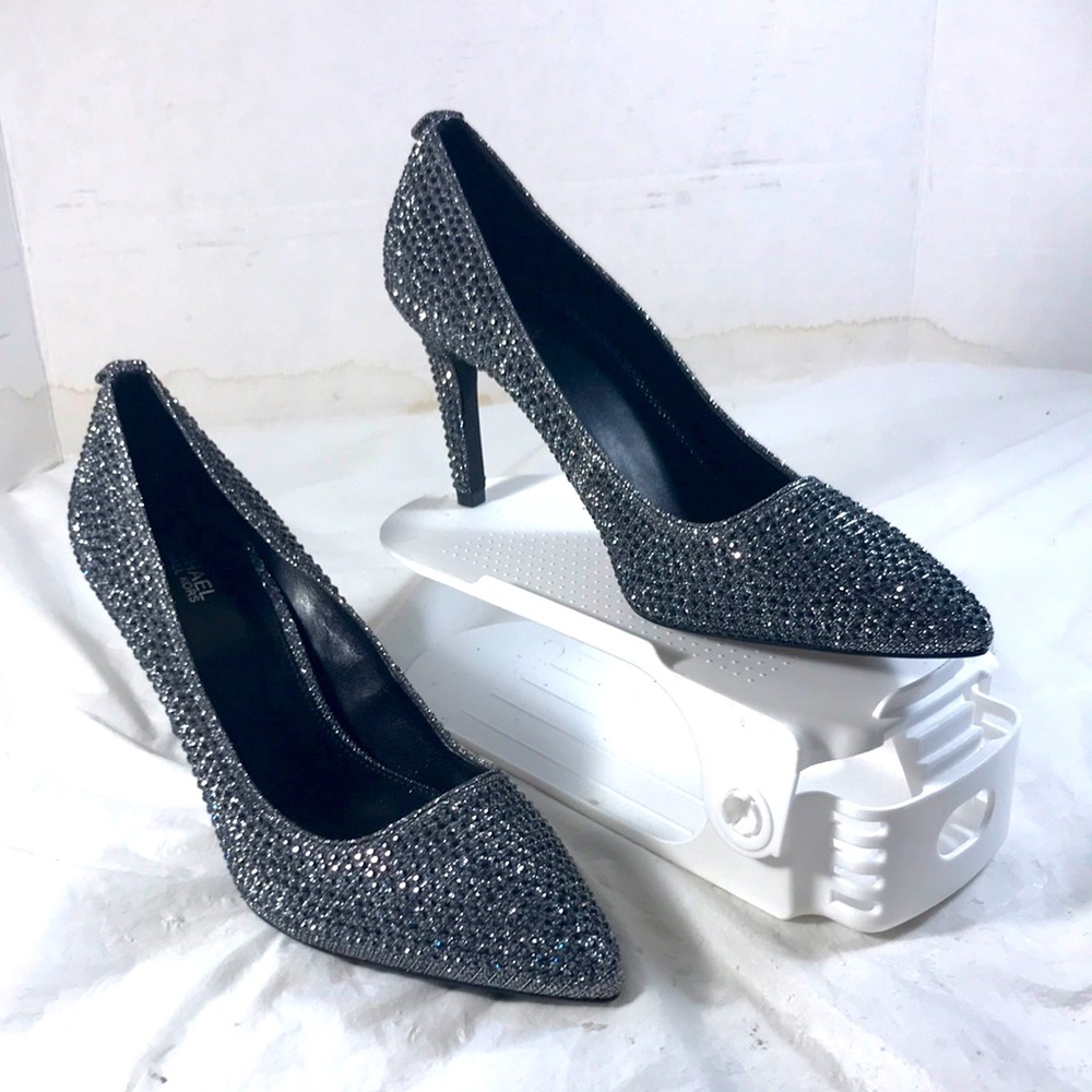 Michael Michael Kors Dorothy Flex Elegant Silver Textured Slip On Stiletto Pumps